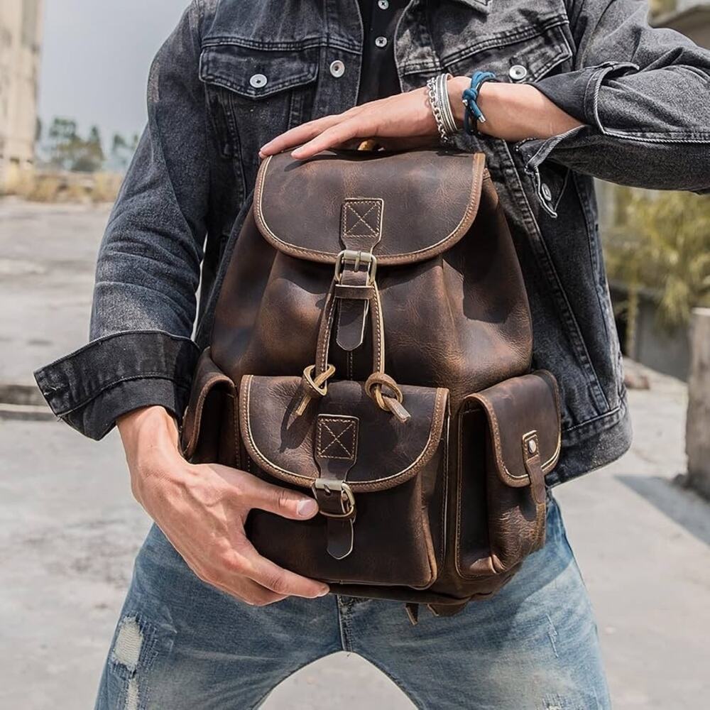 Vtg Cowhide leather burnished brown Marlboro country backpack 90’s Y2K outdoors